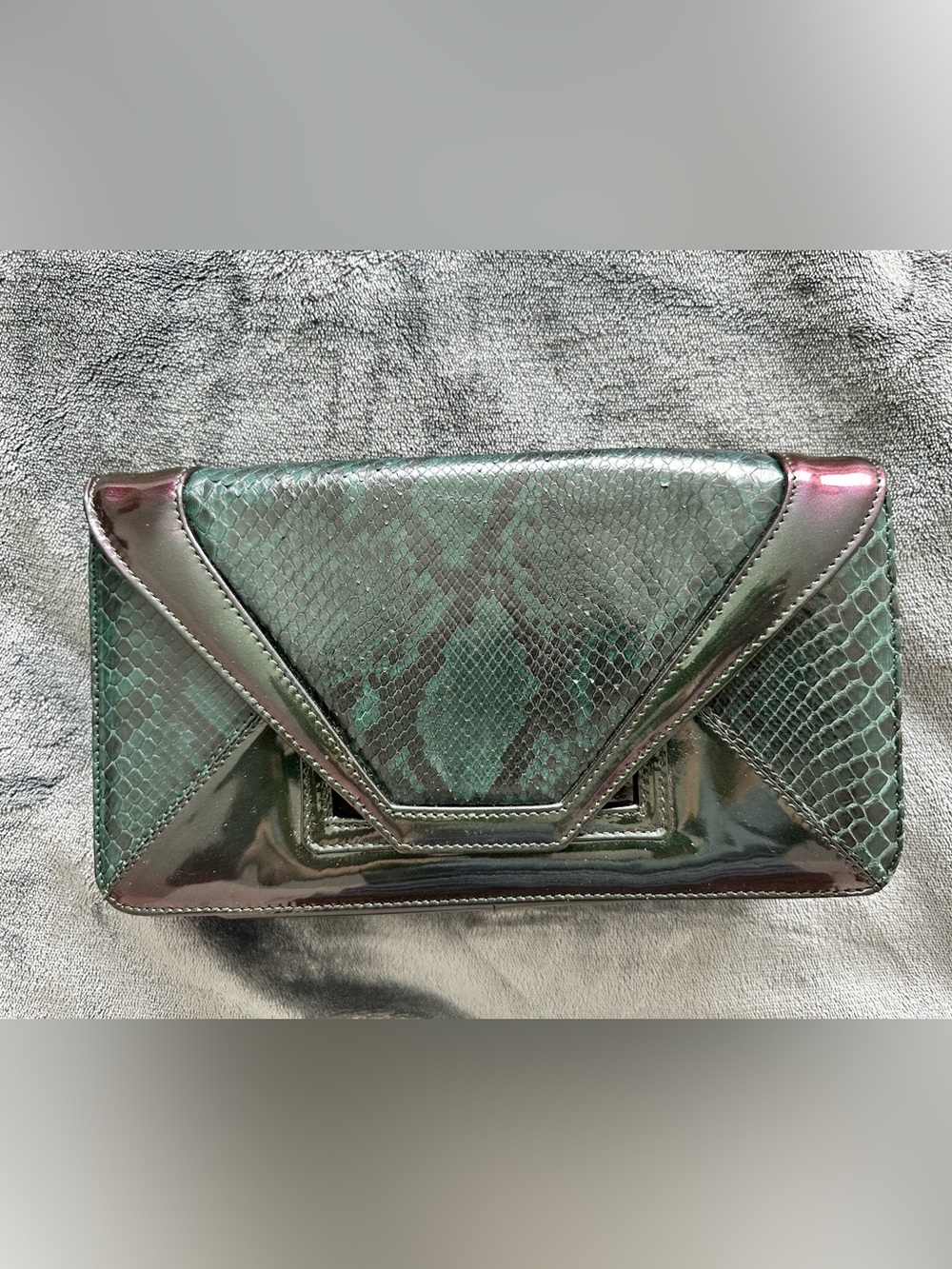 Pauric Sweeney Genuine Python Patent Leather Envelope Clutch Made in Italy